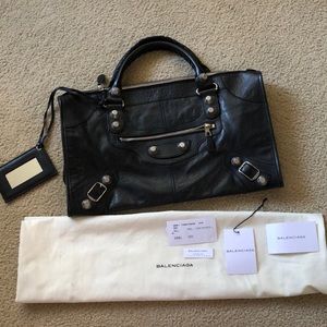 Balenciaga Work Bag - Black and Silver Bag